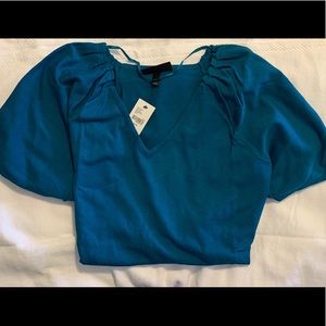 Lane Bryant Deep Teal Pleated Short Sleeve Top